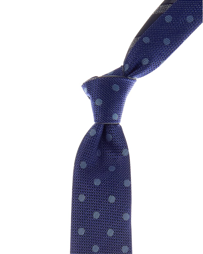 Canali Grey Stripe/blue Dots Reversible Silk Tie