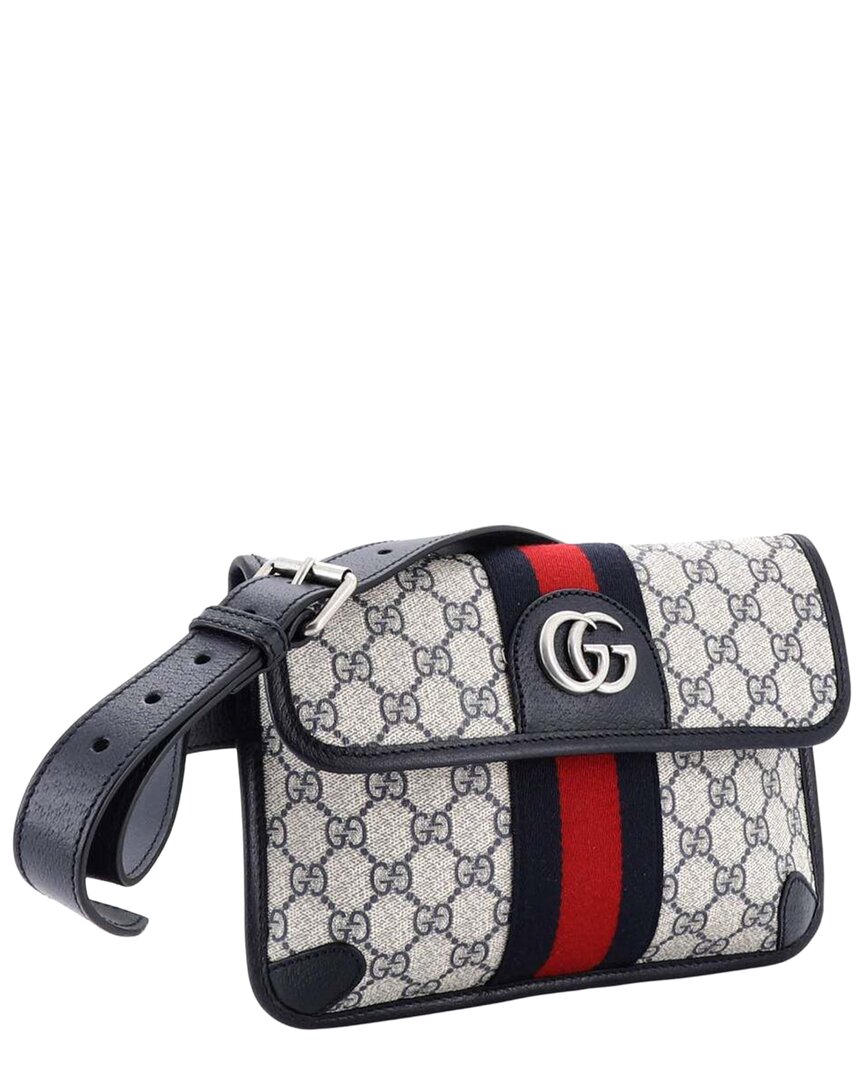 Gucci Blue Gg Coated Canvas & Leather Ophidia Flap Belt Bag (authentic Pre-loved) In Gray