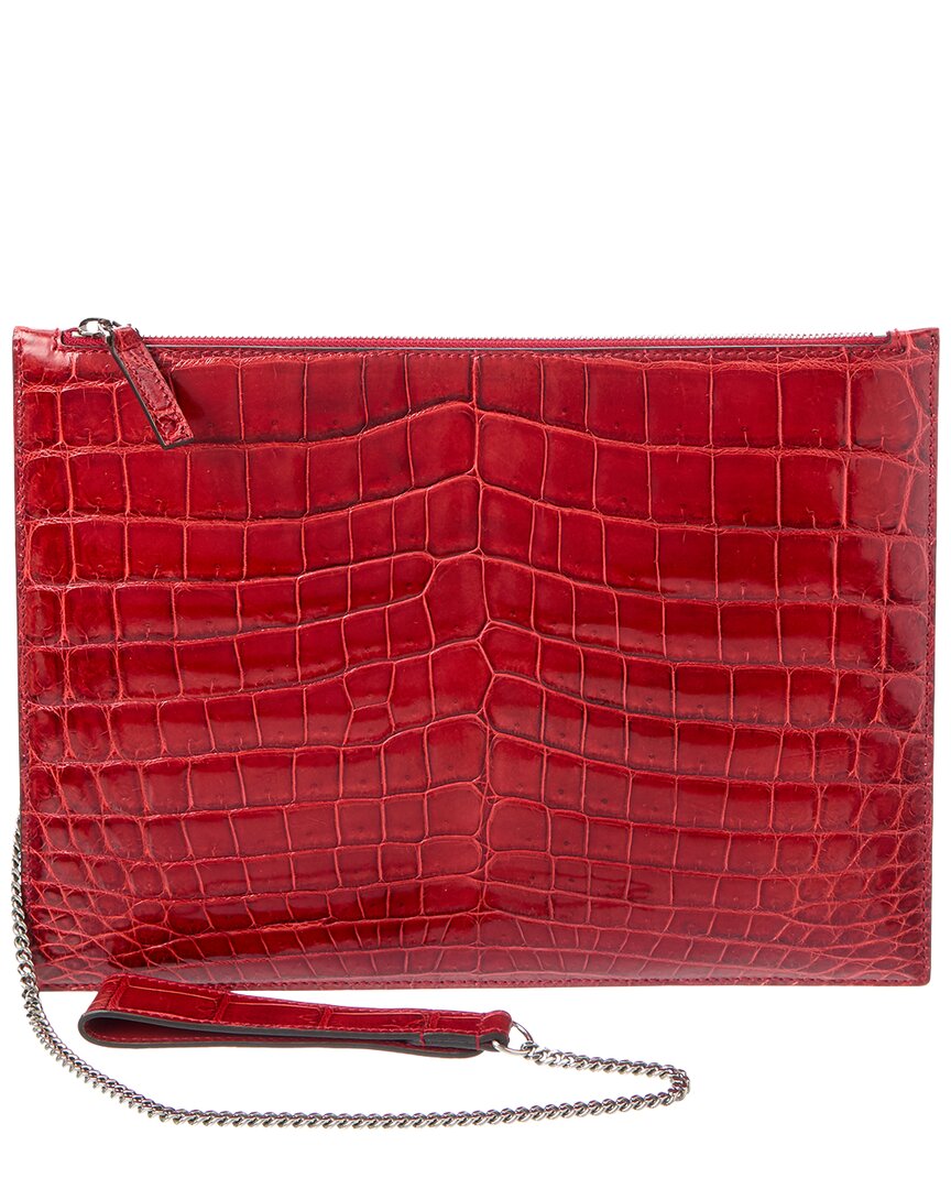Gucci Croc-embossed Leather Pouch In Red