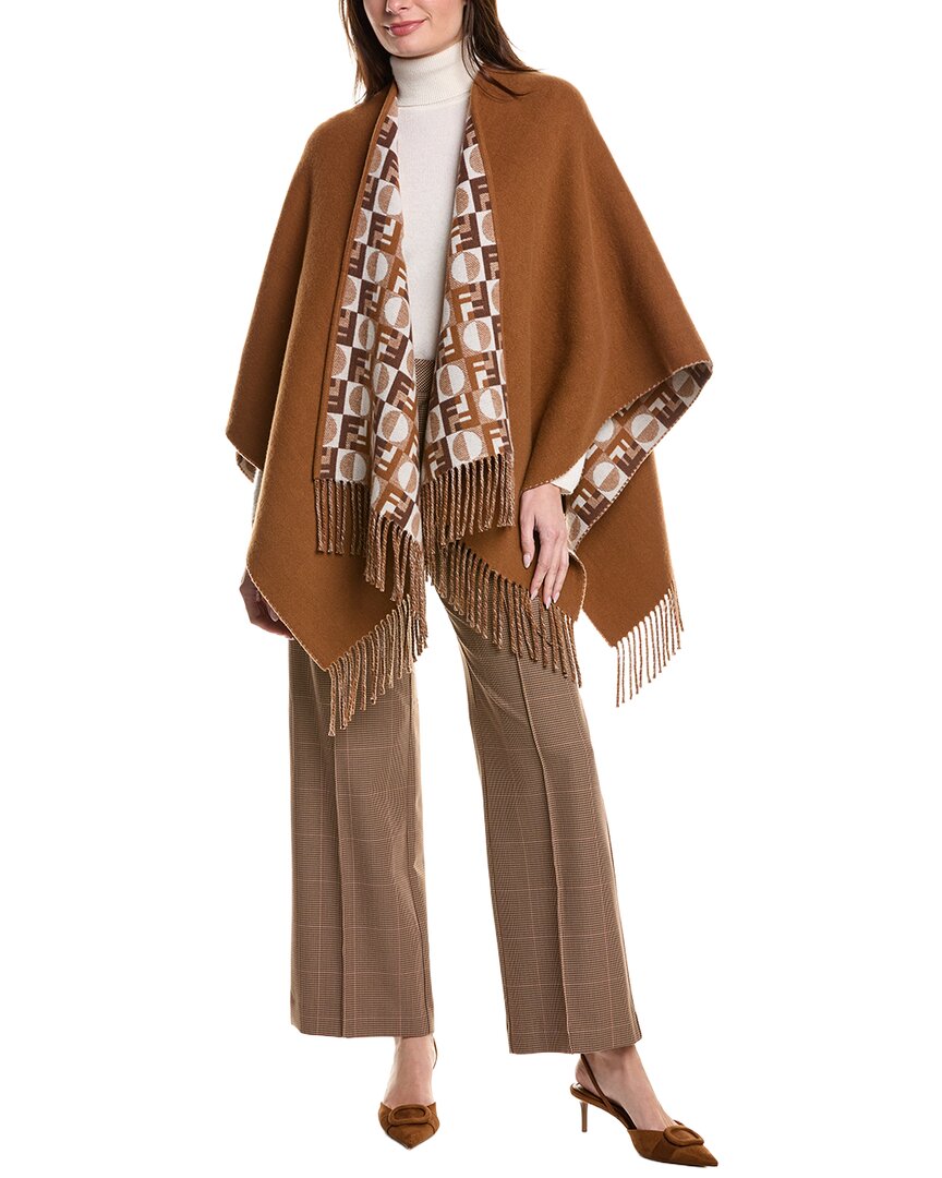 Fendi Brown Ff Reversible Wool & Cashmere-Blend Poncho