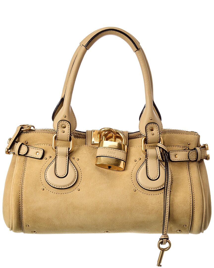 Chloé Beige/Gold Paddington Suede & Leather Satchel