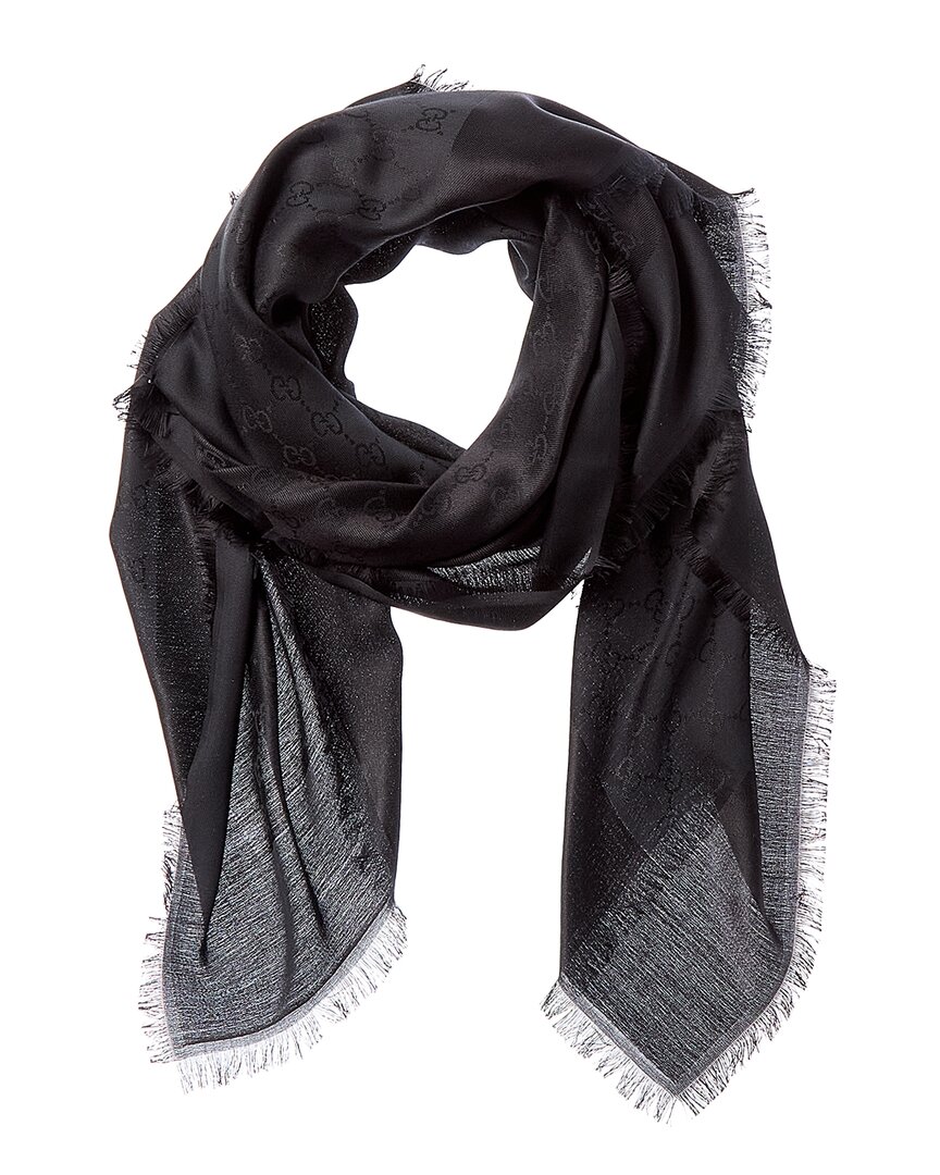 Gucci Gg Silk-blend Scarf In Black