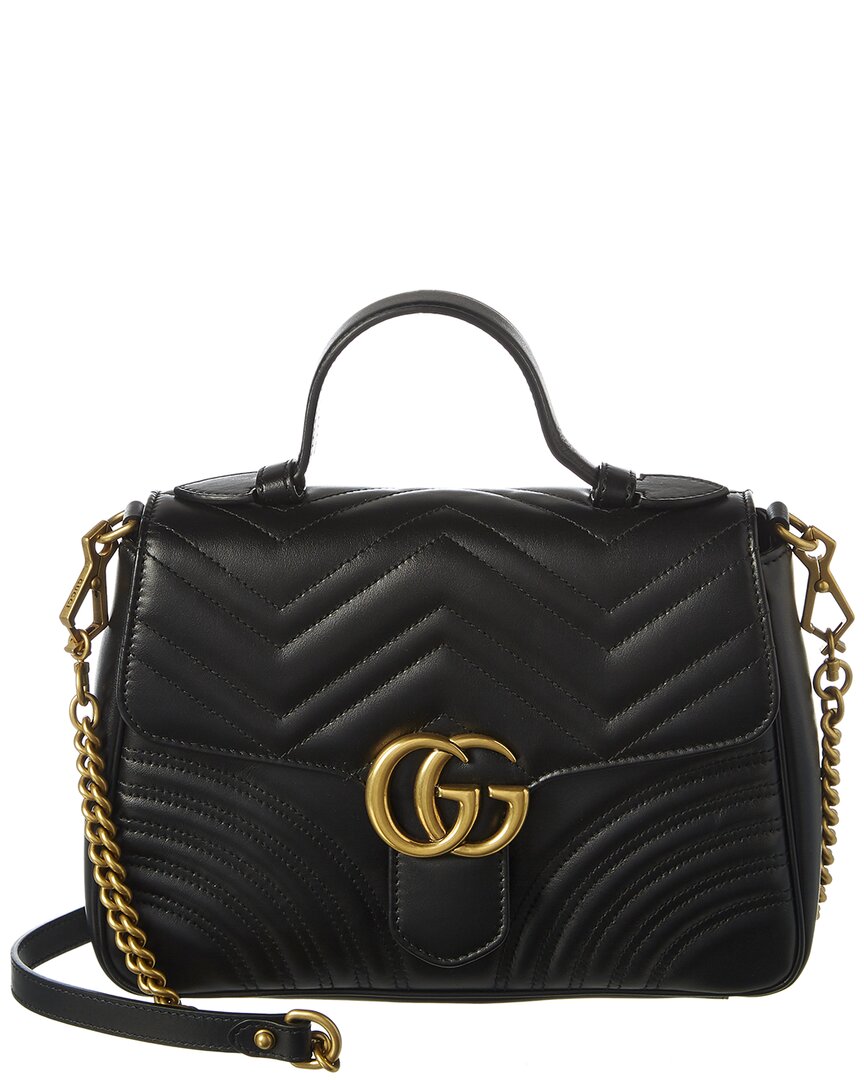 Gucci Gg Marmont Small Matelasse Leather Top Handle Satchel In Black