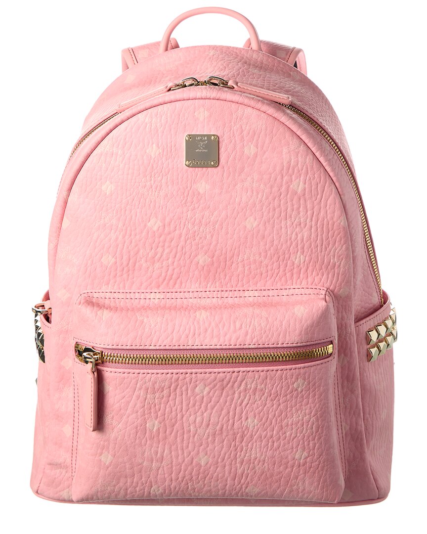 MCM Black/Pink Visetos Leather Large Studded Stark Backpack For