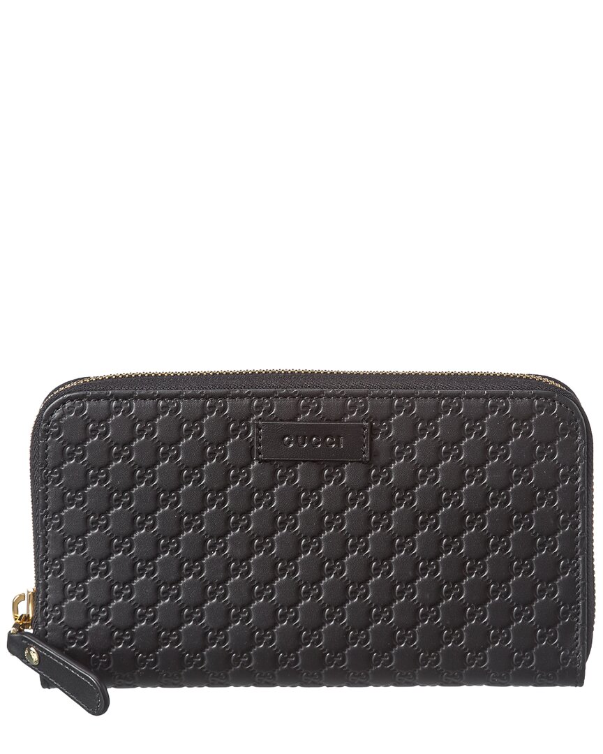 Shop Gucci Gg Leather Zip Around Wallet In Black