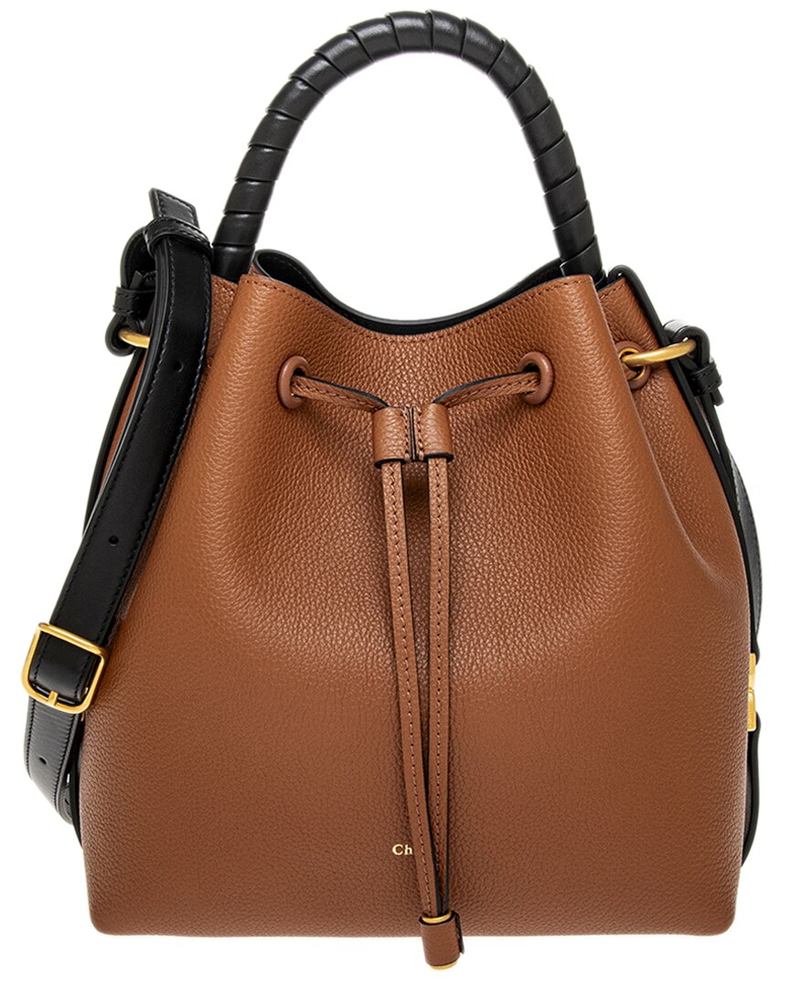 Shop Chloé Marcie Leather Bucket Bag In Brown
