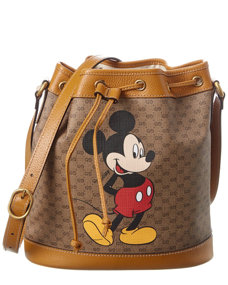 Shop Gucci X Disney Small Canvas & Leather Bucket Bag In Blue