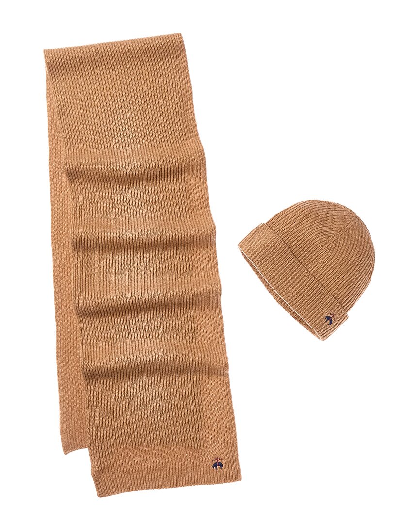 Brooks Brothers 2pc Wool & Cashmere-blend Hat & Scarf Set In Brown