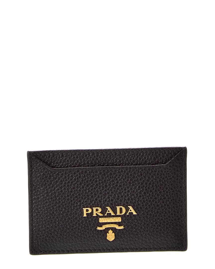 Prada Logo Leather Card Case In Black