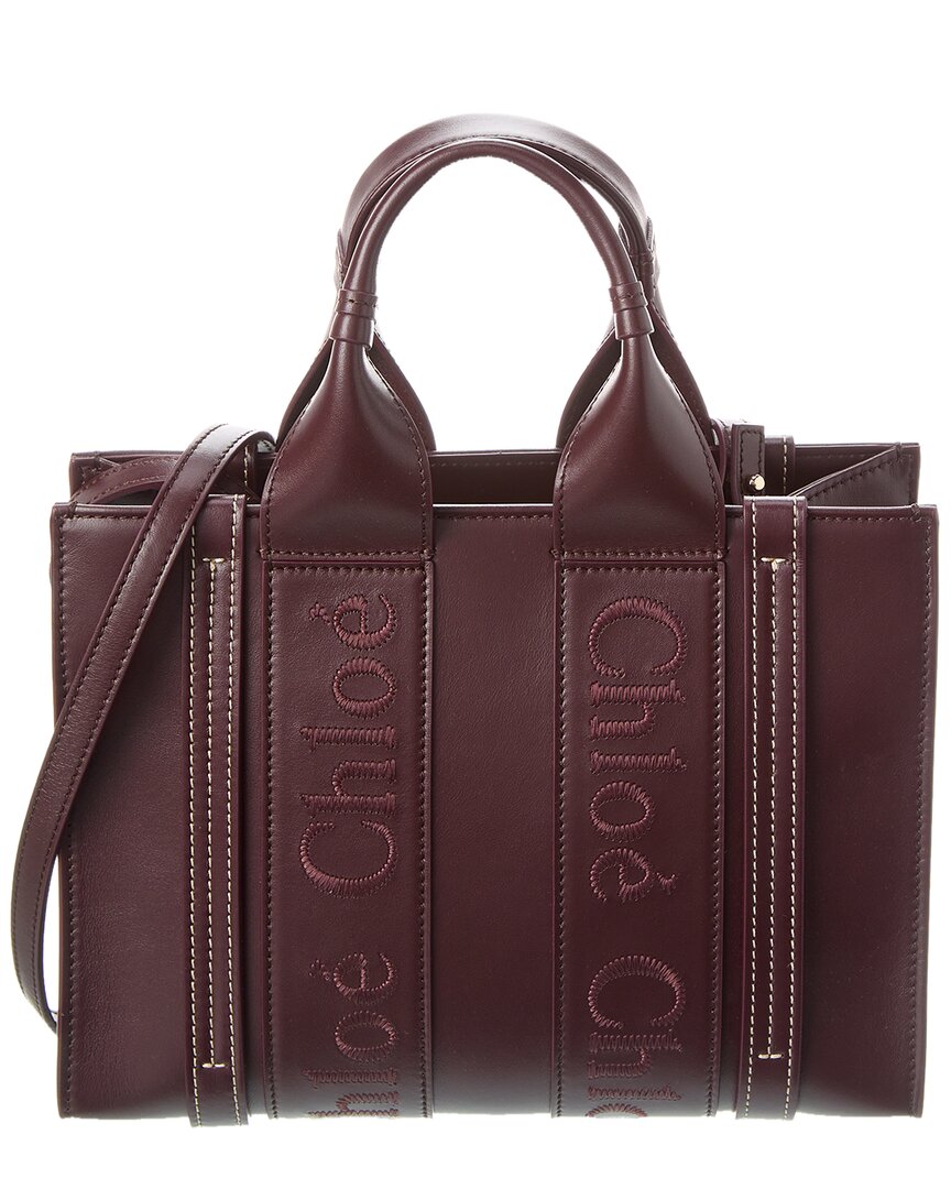 Shop Chloé Woody Small Leather Tote In Red