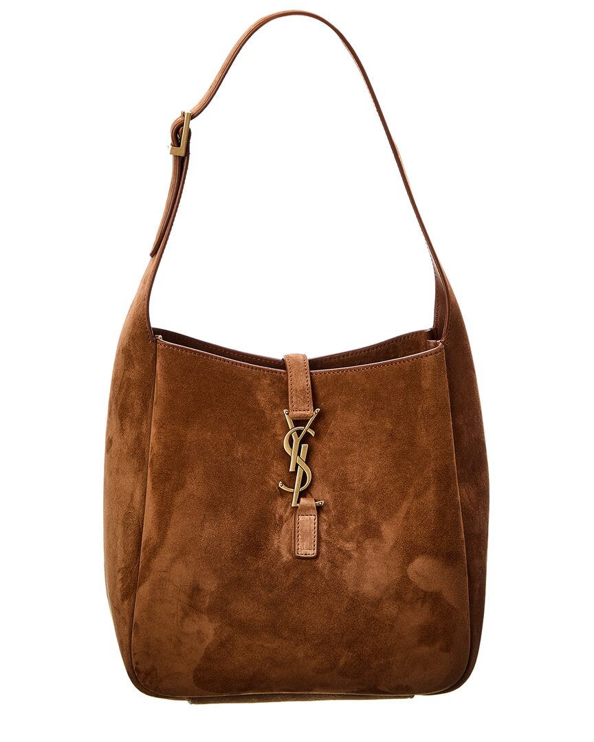 Shop Saint Laurent Le 5 A 7 Small Suede Hobo Bag In Brown