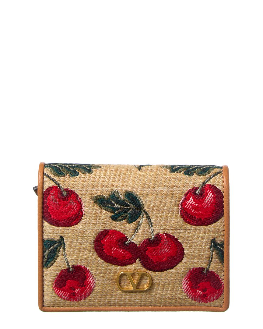 Valentino Garavani Valentino Vlogo Cherryfic Leather-trim Card Case