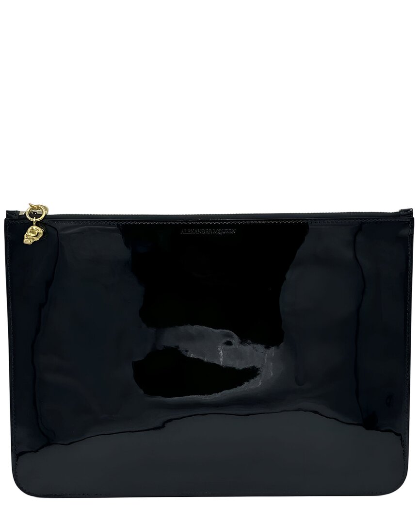 Alexander Mcqueen Skull Charm Leather Pouch In Black