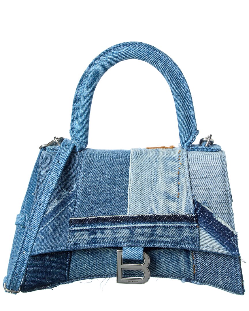 Balenciaga Hourglass Small Denim Top Handle Shoulder Bag In Blue
