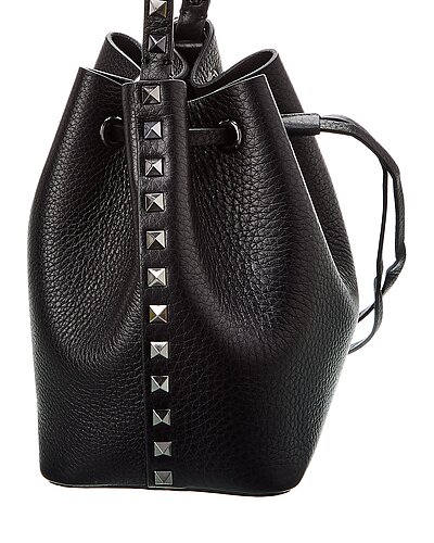 Rockstud Grainy Leather Bucket Bag