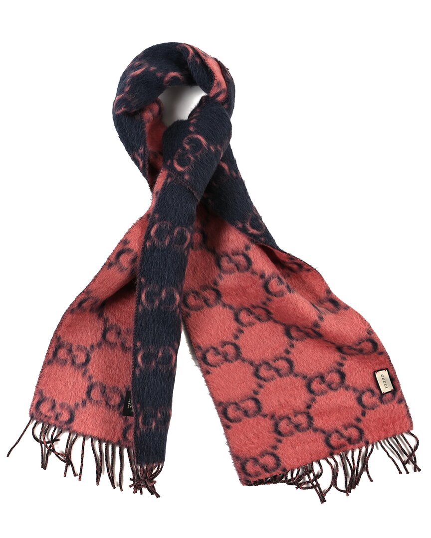 Gucci Wool Alpaca Gg Monogram Big Gg Rock Scarf (authentic Pre-loved) In Pink