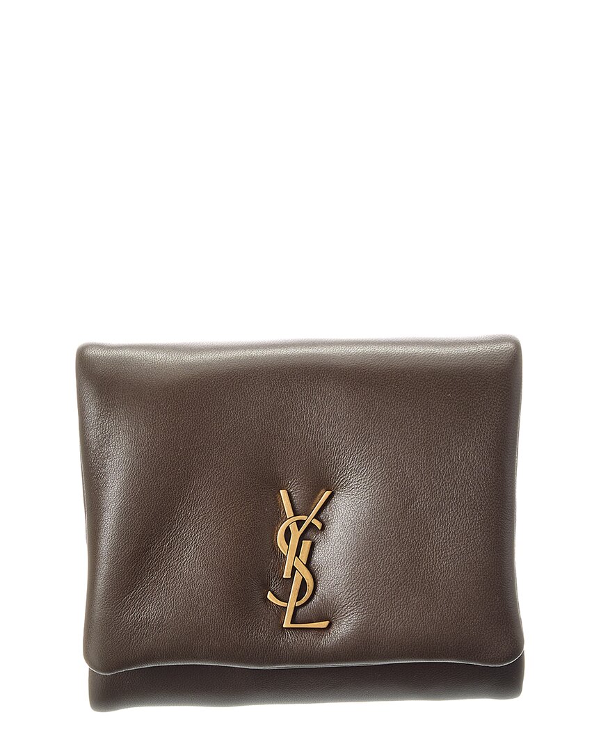 Saint Laurent Calypso Compact Pillow Leather Wallet In Brown