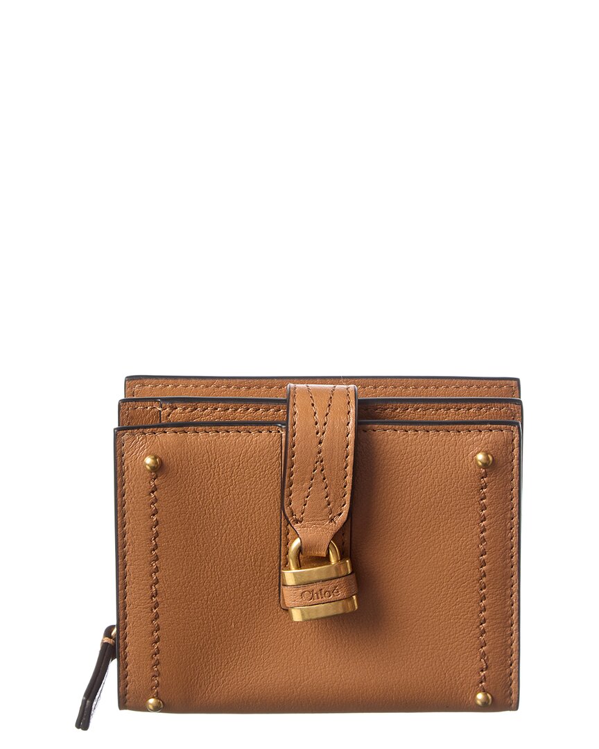 Chloé Paddington Square Leather Card Case In Brown