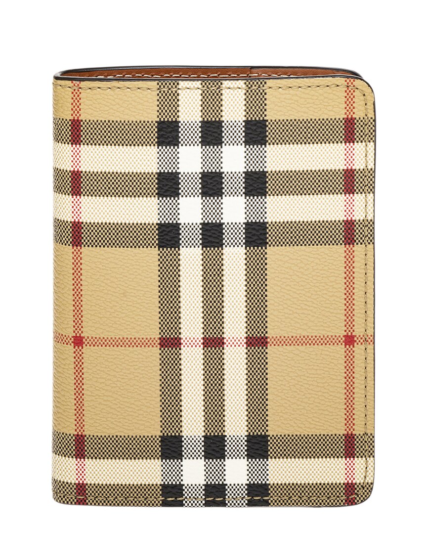 Burberry Check E-canvas & Leather Passport Holder In Beige