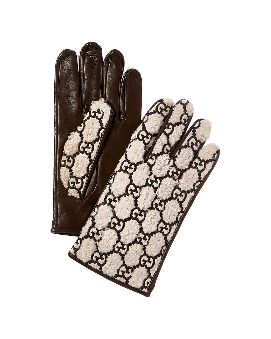 Кожаные перчатки Gucci с кашемировой подкладкой Мужские белые 9 97390₽