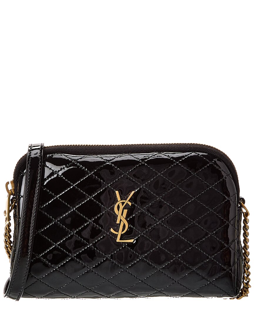 Saint Laurent Gaby Zipped Quilted Patent Crossbody In Black