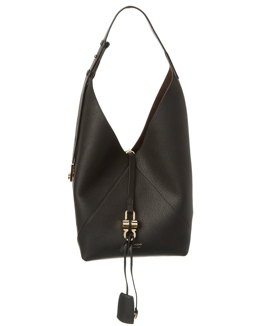 Ferragamo Leather Hobo Bag In Black