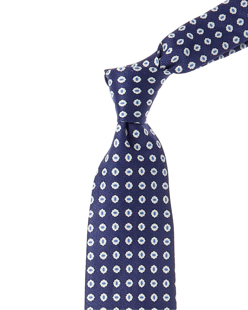 Shop Brooks Brothers Dark Blue Tossed Flowers Linen & Silk-blend Tie