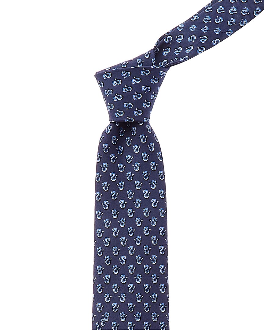 Ferragamo Dragon-print Silk Tie In Blue