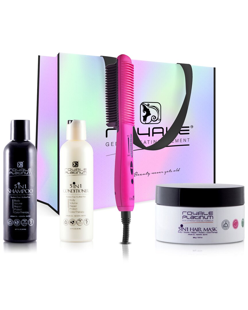 Royale Hot Pink Ceramic Straightening Brush W/ Cleanse & Treat Collection