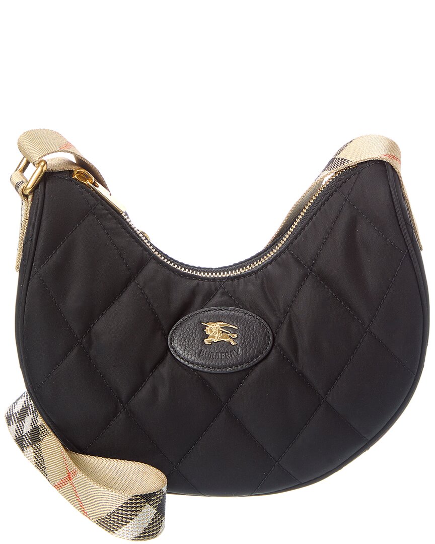 Burberry Curved Quilted Black Handbag With Gold-tone Hardware In Gray