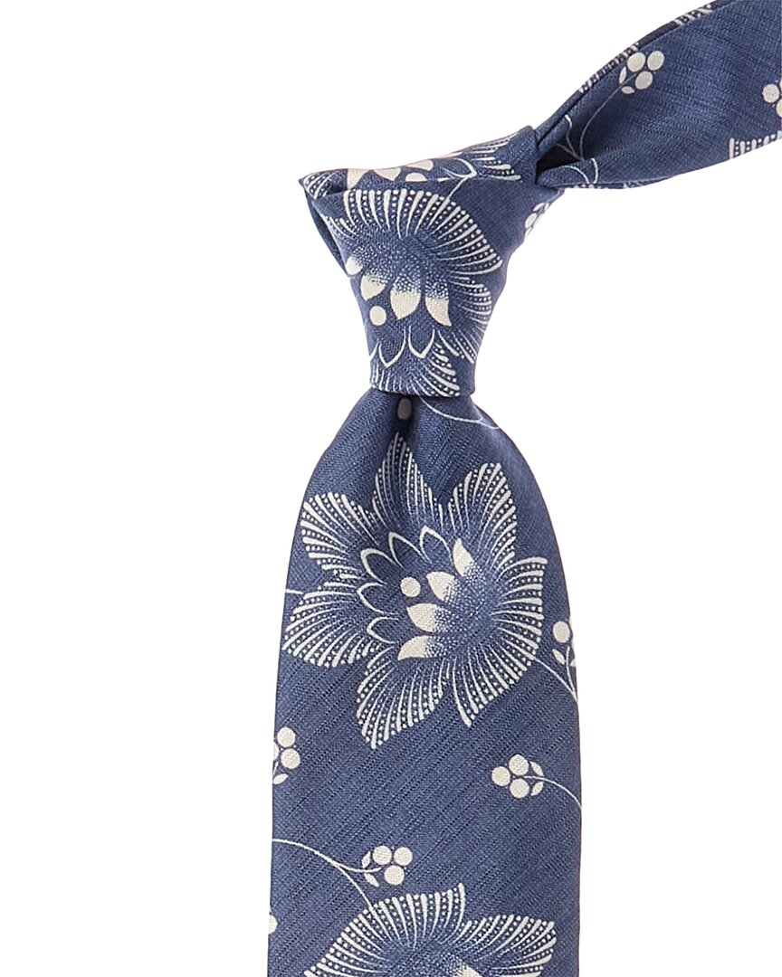 Shop J.mclaughlin Denim Lotus Silk Tie In Blue