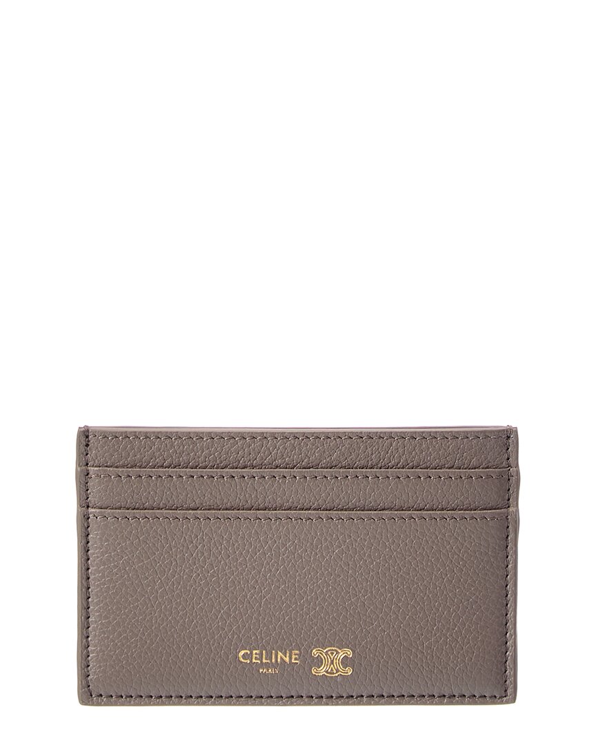 Celine Medium Leather Card Holder In Gray