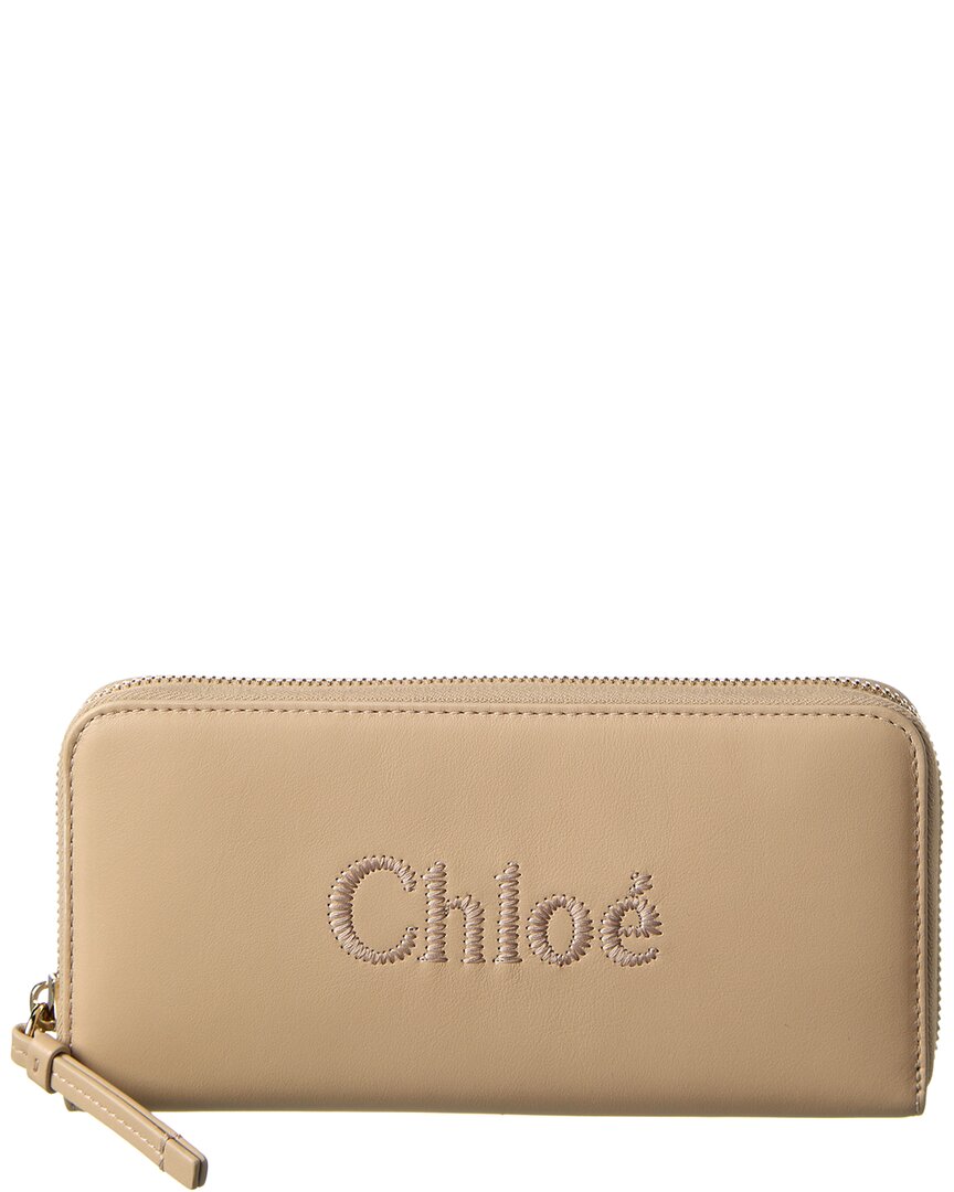 Chloé Sense Leather Zip Around Wallet In Green