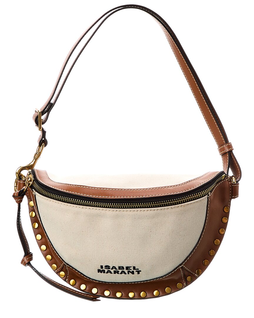 Shop Isabel Marant Skano Canvas & Leather Shoulder Bag In Beige