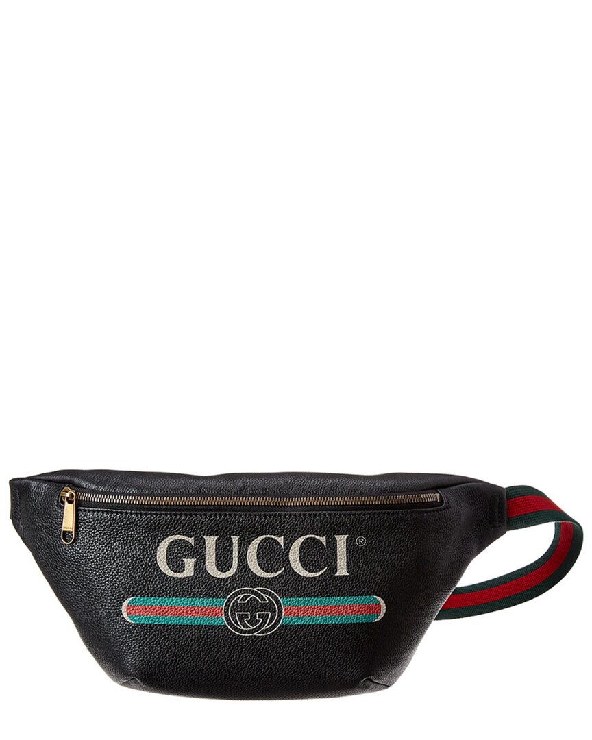 Gucci Logo Print Leather Belt Bag In Black