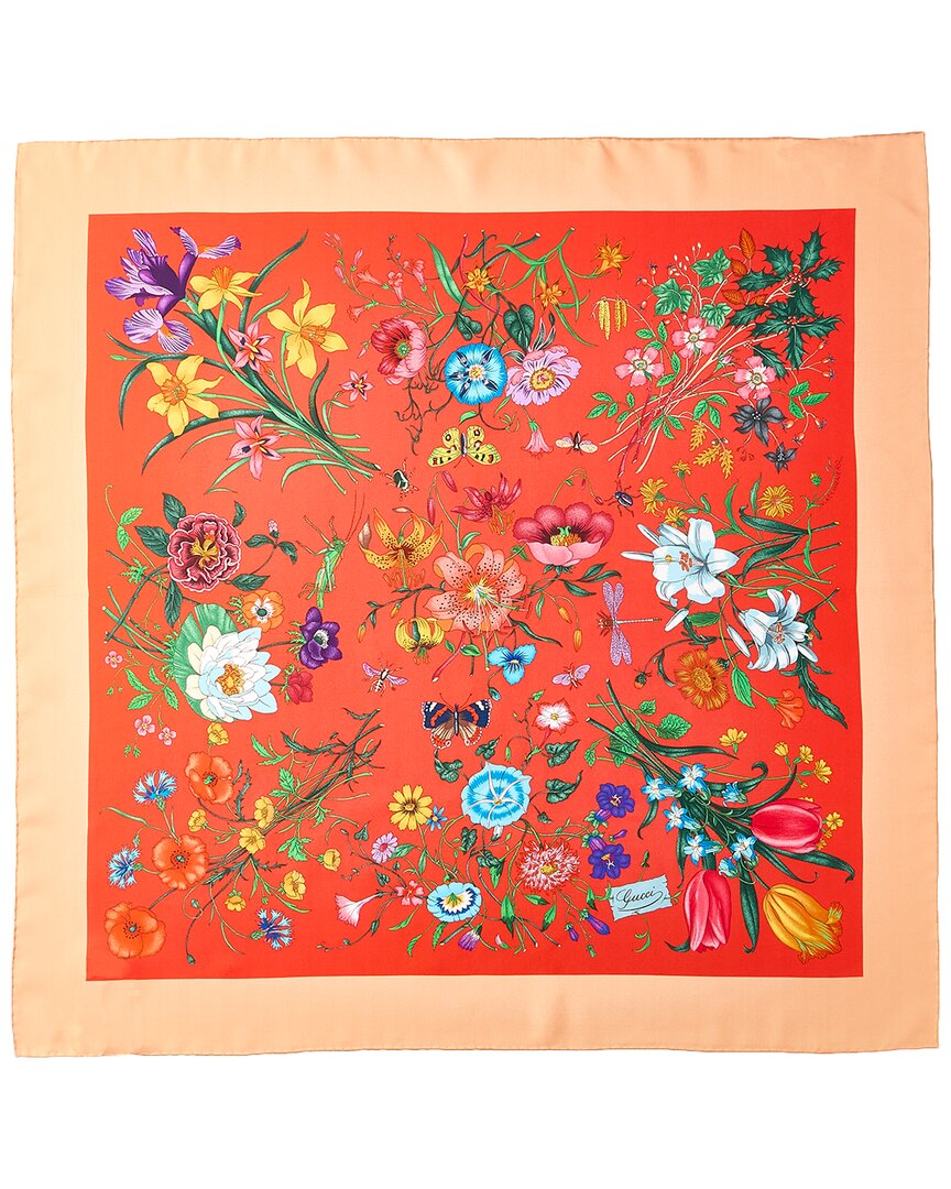 Gucci Flora Print Silk Scarf In Pink