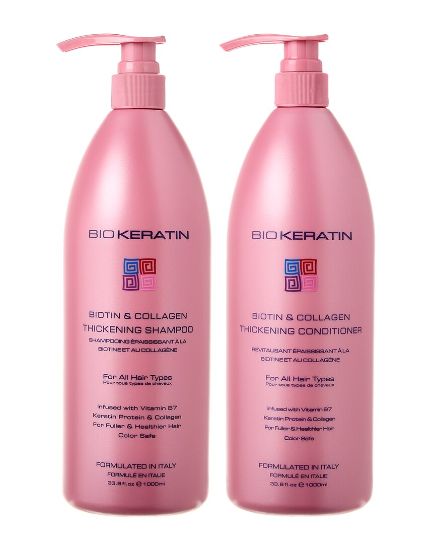 Biokeratin Unisex 33.8oz & 33.4oz Biotin & Collagen Thickening Shampoo & Conditioner In White
