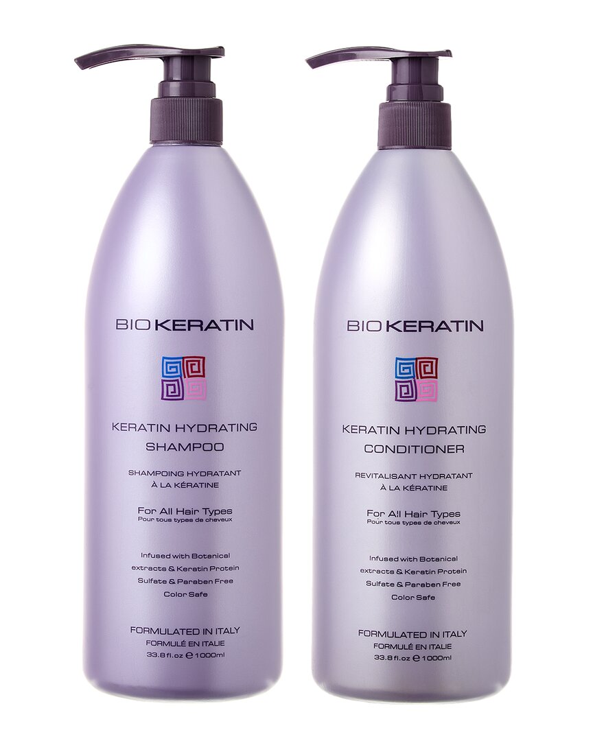Biokeratin Unisex 33.8oz & 33.4oz Hydrating Shampoo & Conditioner In White