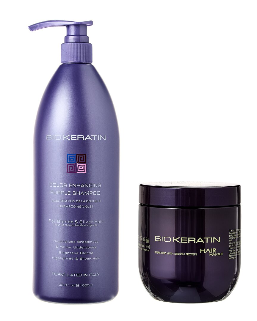 Biokeratin Unisex 33.8oz & 16.9oz Color Enhancing Purple Shampoo & Purple Conditioner In White