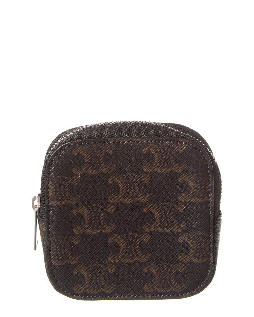 Celine Coated Canvas Squared Coin Purse In Brown