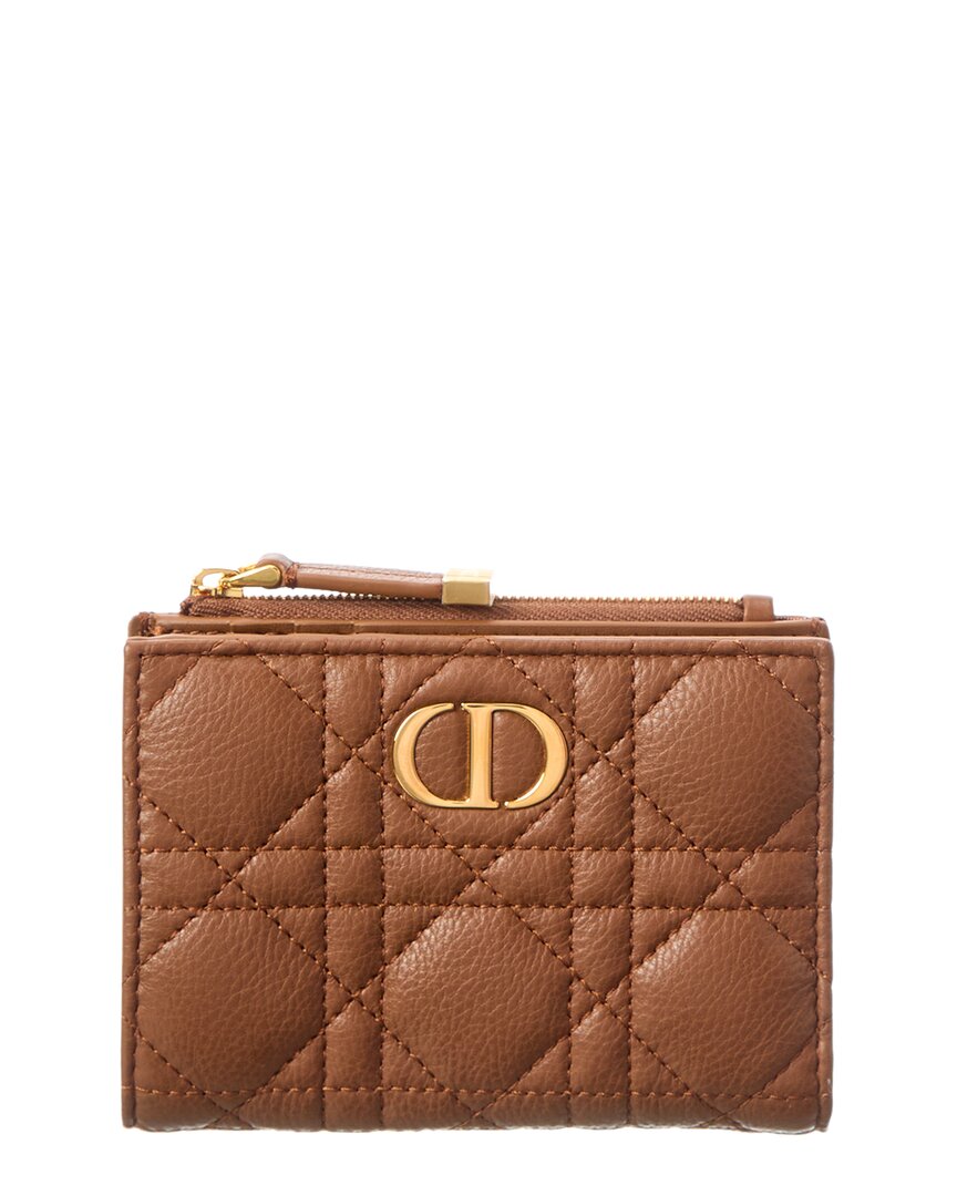 Dior Caro Dahlia Leather Card Case In Brown