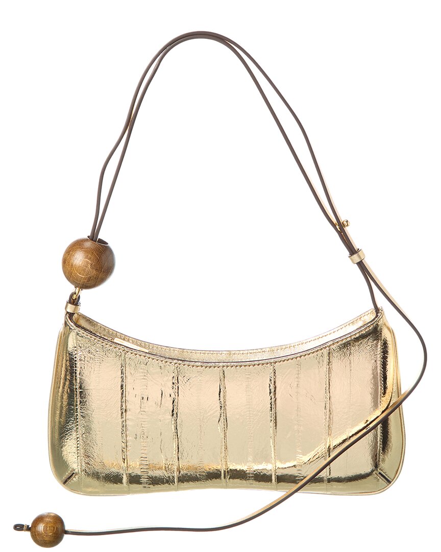 Jacquemus Le Bisou Perle Metallic Leather Shoulder Bag In Gold