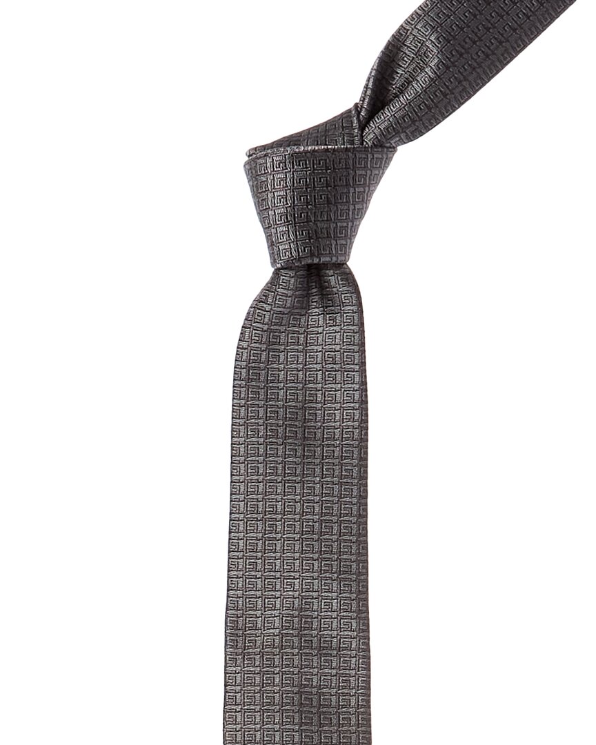 Shop Givenchy Grey All Over Logo Silk Tie