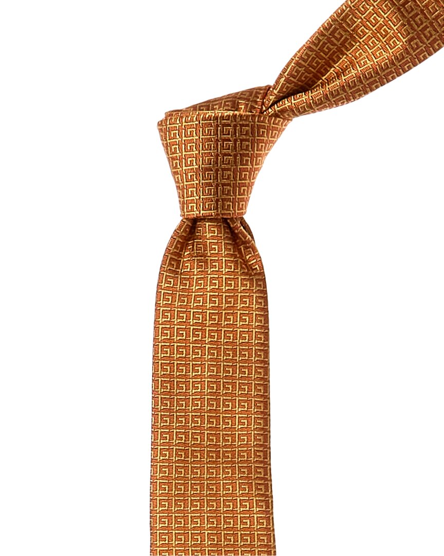 Shop Givenchy Orange All Over Logo Silk Tie