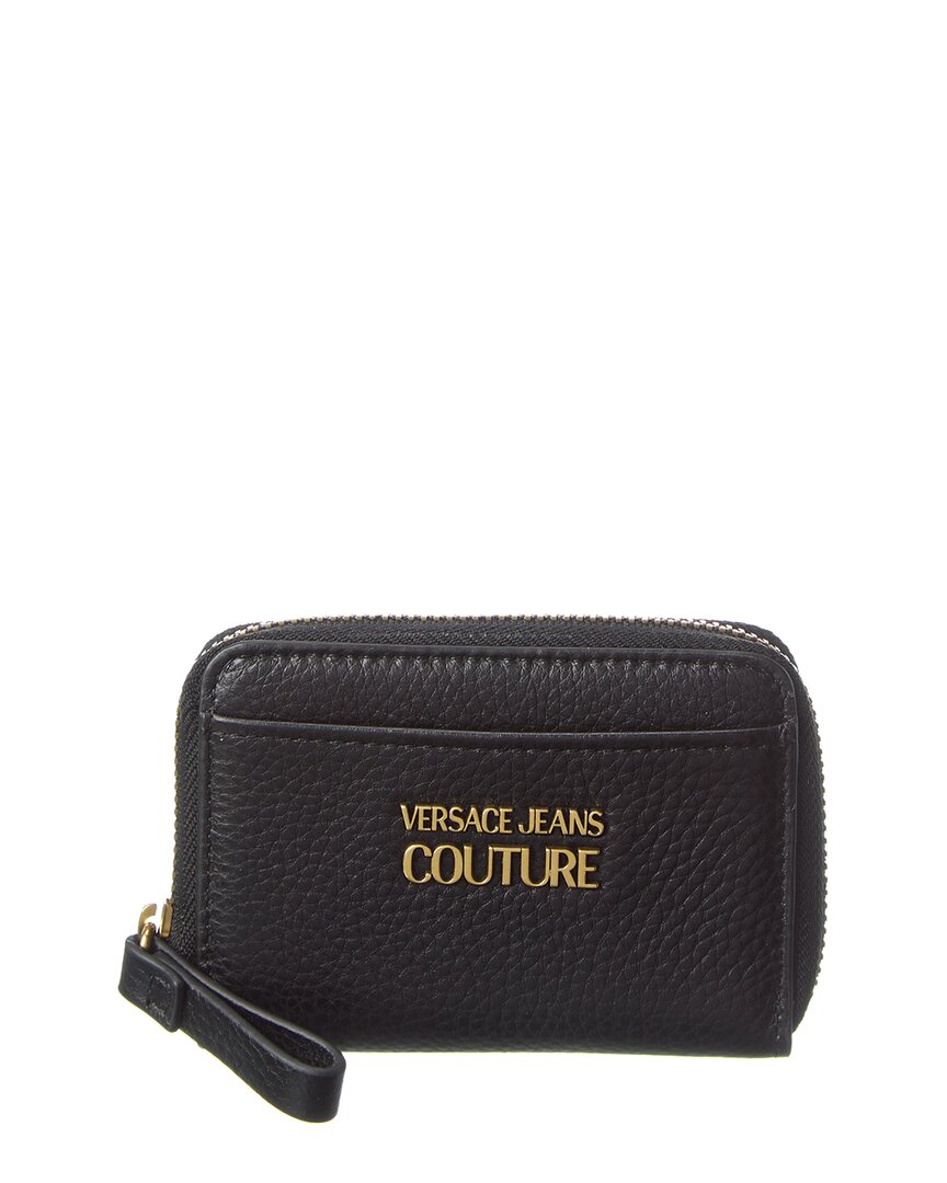 Shop Versace Jeans Couture Range Metal Lettering Leather Walllet In Black