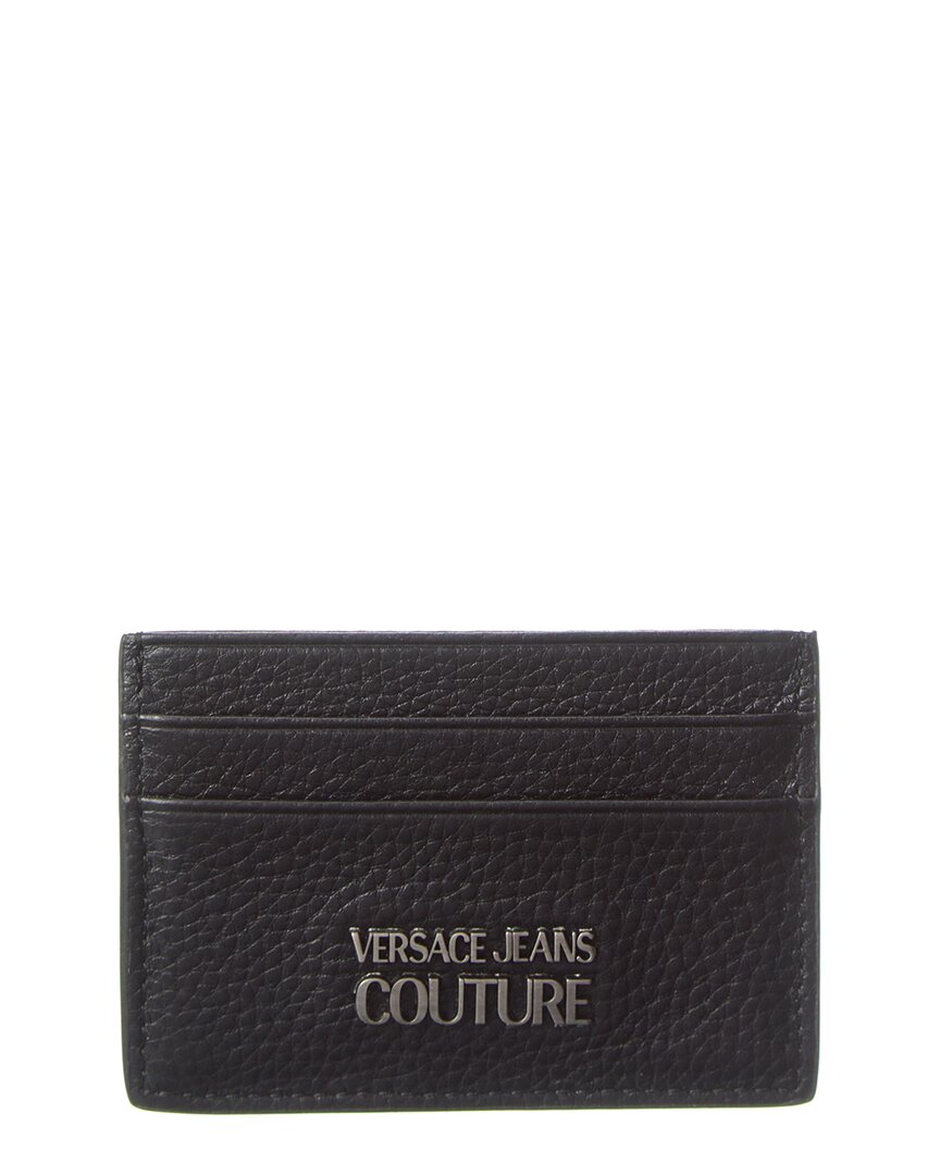Shop Versace Jeans Couture Range Metal Lettering Leather Card Case In Black
