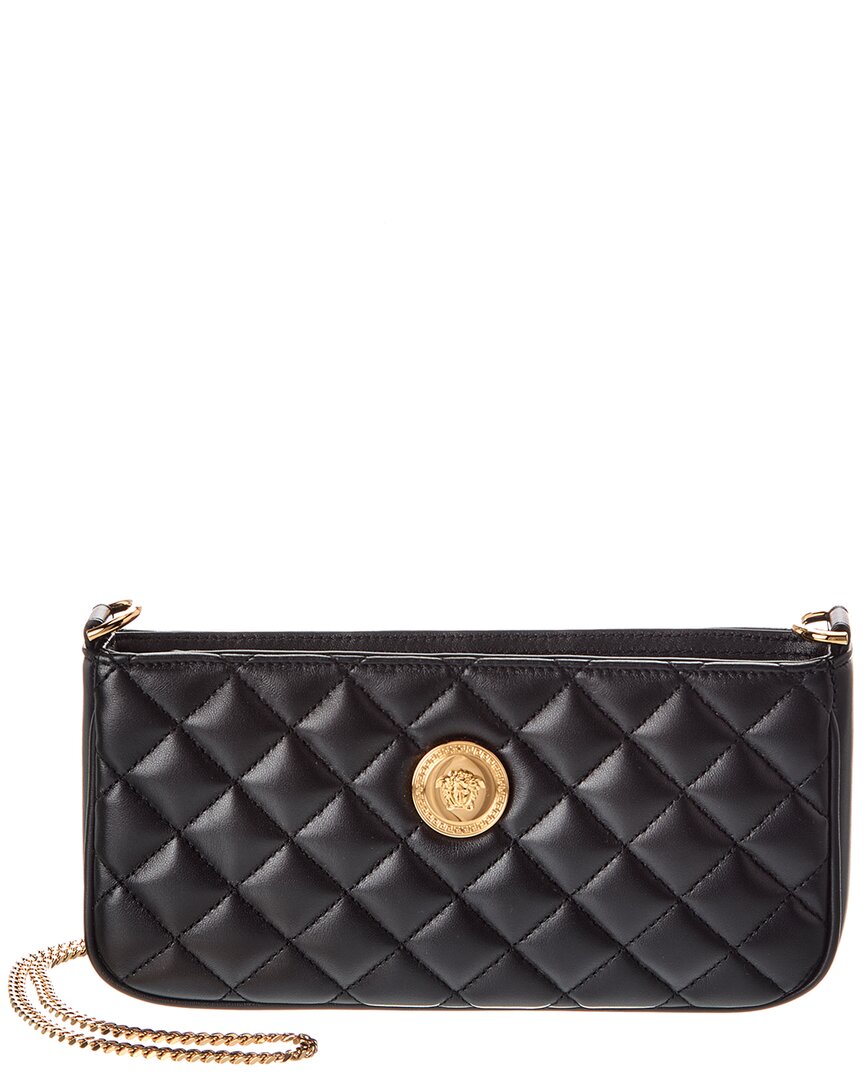 Versace La Medusa Quilted Leather Shoulder Bag In Black
