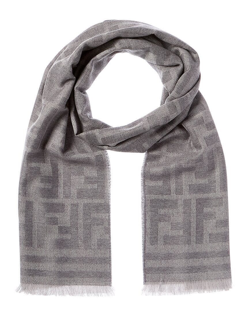 Fendi Ff Logo Wool Scarf In Grey