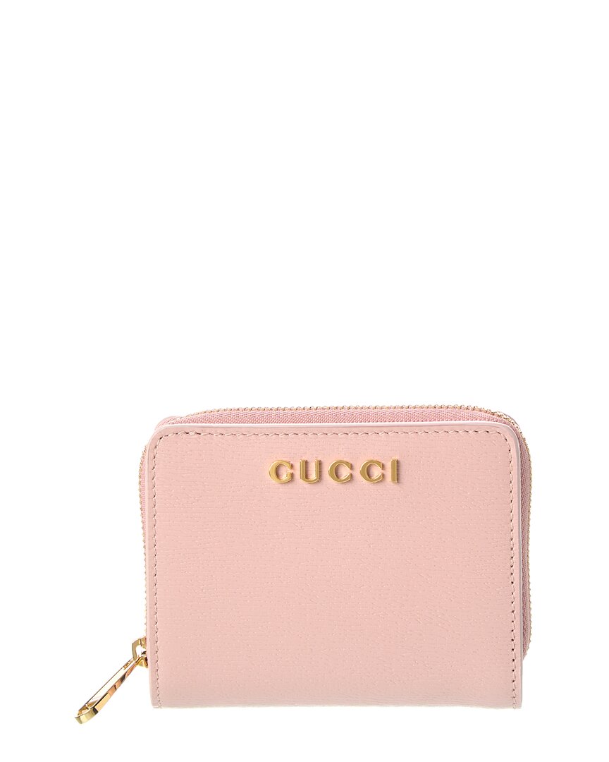 Gucci Script Mini Leather Wallet In Pink