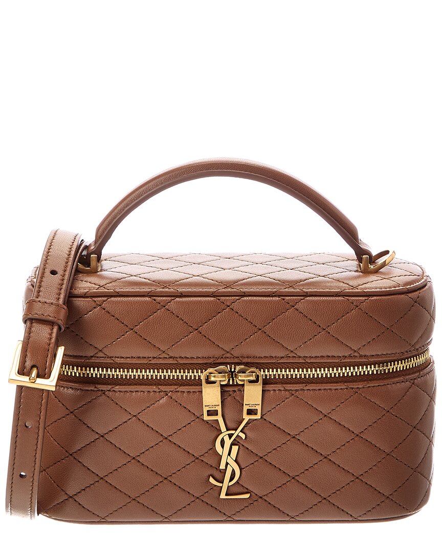 Saint Laurent Gaby Leather Cosmetic Case In Brown